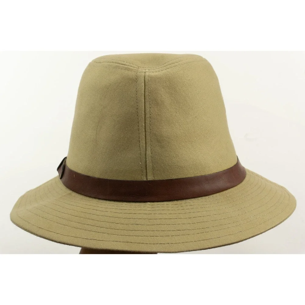Vintage Eddie Bauer Safari Fedora Bucket Hat Canvas Medium Made in USA Large Tan